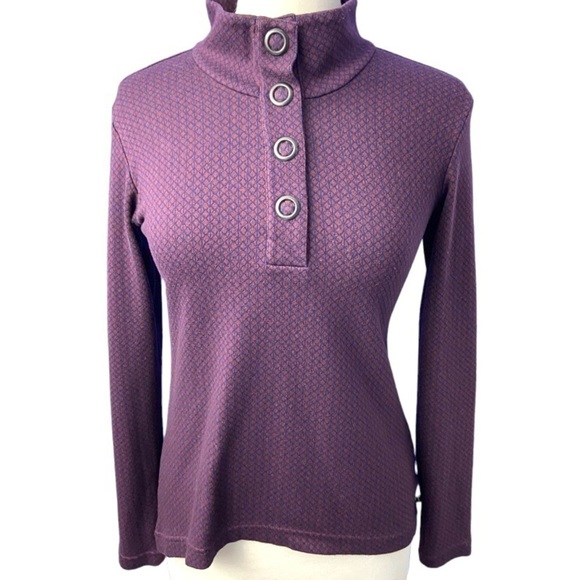 Merrell Indira Snap Burgundy Diamond Knit Hi/lo Placket Pullover Top - Picture 2 of 9